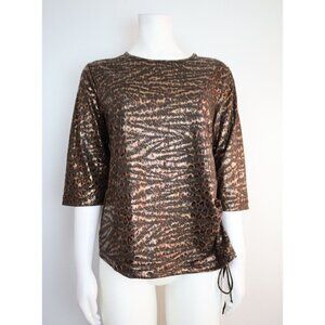 BON WORTH - WOMEN'S BROWN & METALLIC GOLD LEOPARD ANIMAL PRINT TOP - SIZE XSP